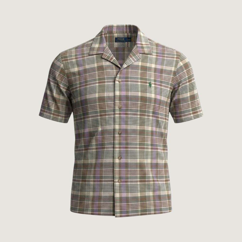 Polo Ralph Lauren‎ Mens XLT Plaid Short Sleeve Camp Collar Button Up Shirt Brown